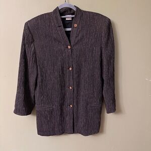 VTG Krizia Poi Blazer Tweed Jacket Italian Wool Blend Button Front‎ Sz 42 Large